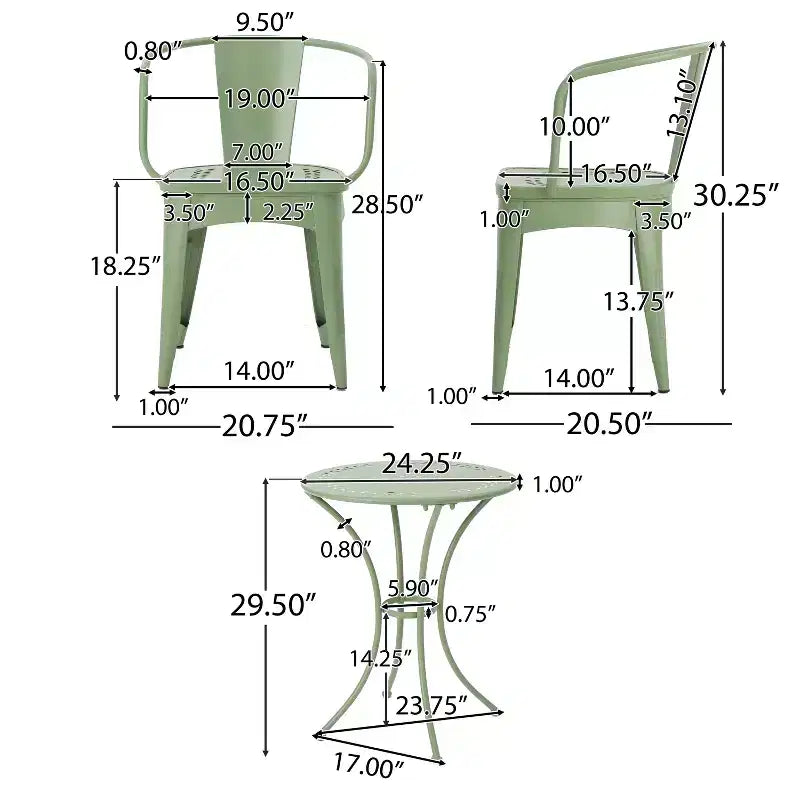Christopher Knight Home Tisha Outdoor Modern Iron 3 Piece Bistro Set with Curved Open Backrest