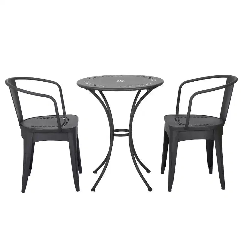 Christopher Knight Home Tisha Outdoor Modern Iron 3 Piece Bistro Set with Curved Open Backrest