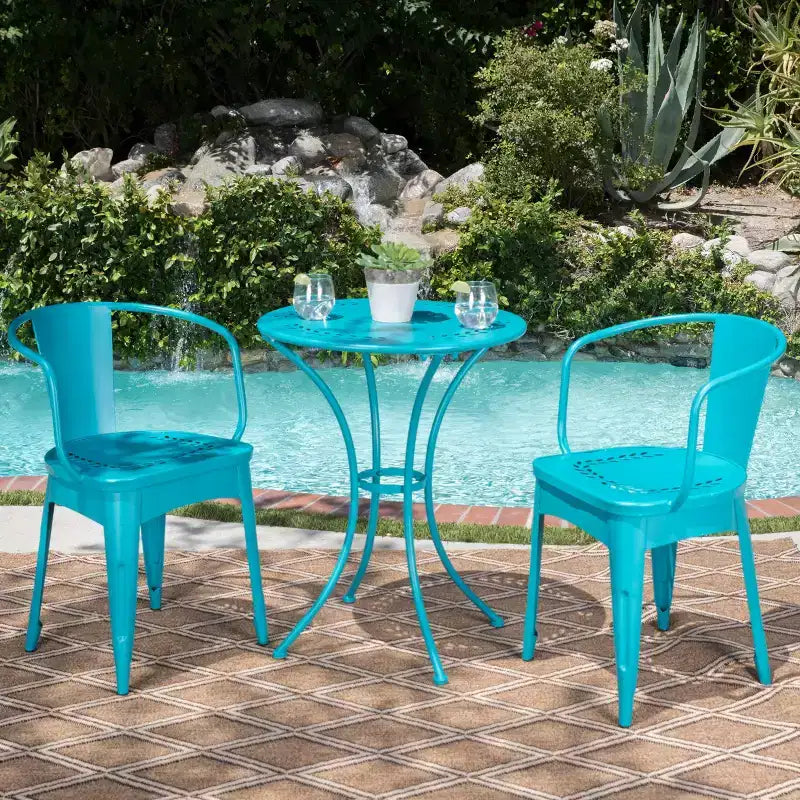 Christopher Knight Home Tisha Outdoor Modern Iron 3 Piece Bistro Set with Curved Open Backrest