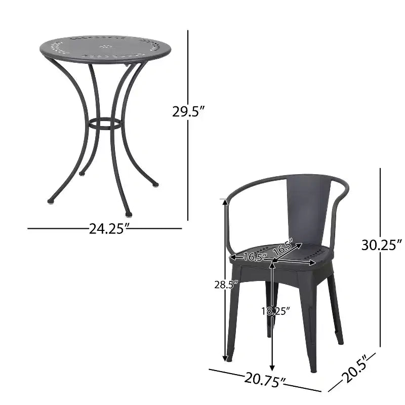Christopher Knight Home Tisha Outdoor Modern Iron 3 Piece Bistro Set with Curved Open Backrest