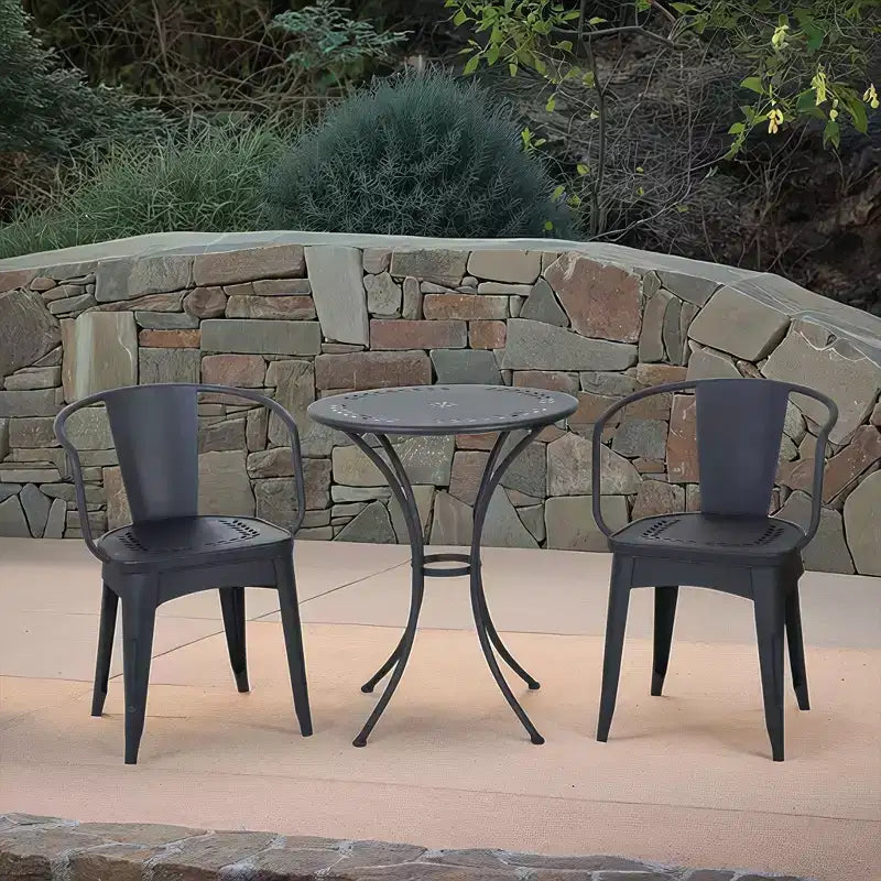 Christopher Knight Home Tisha Outdoor Modern Iron 3 Piece Bistro Set with Curved Open Backrest