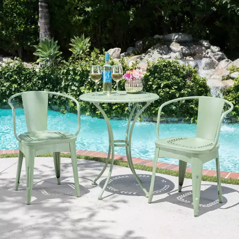 Christopher Knight Home Tisha Outdoor Modern Iron 3 Piece Bistro Set with Curved Open Backrest