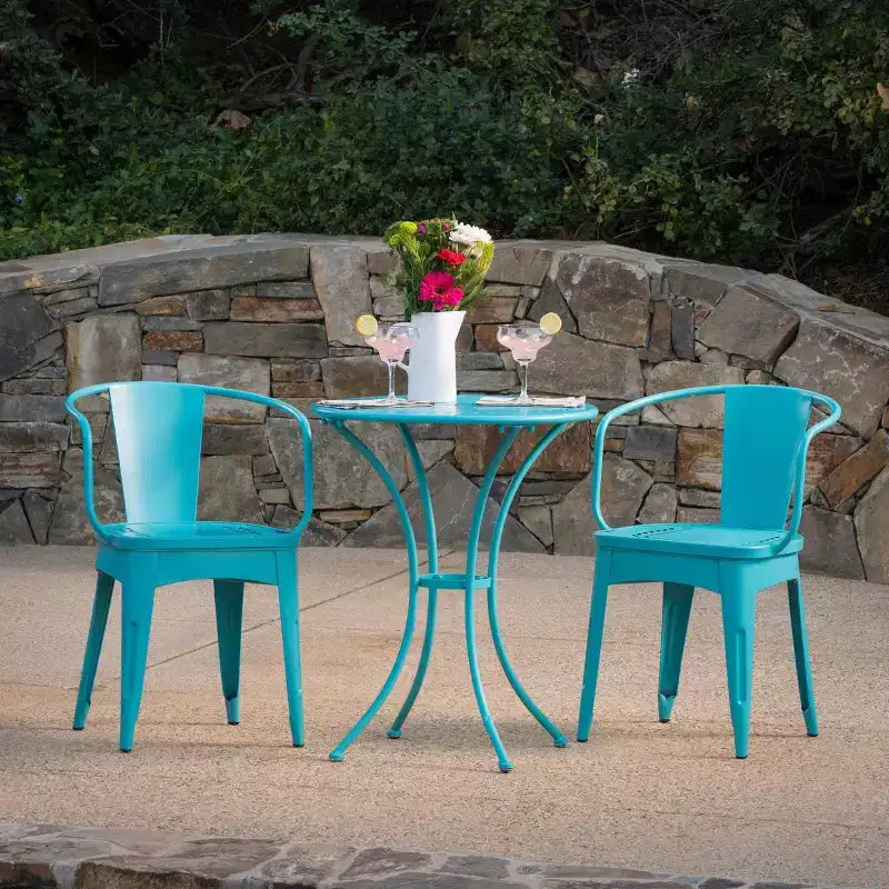 Christopher Knight Home Tisha Outdoor Modern Iron 3 Piece Bistro Set with Curved Open Backrest