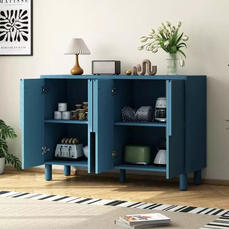 4-Door Buffet Cabinet with Storage, Wood Sideboard Cabinet with Handles and Adjustable Shelves