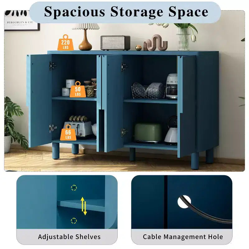 4-Door Buffet Cabinet with Storage, Wood Sideboard Cabinet with Handles and Adjustable Shelves