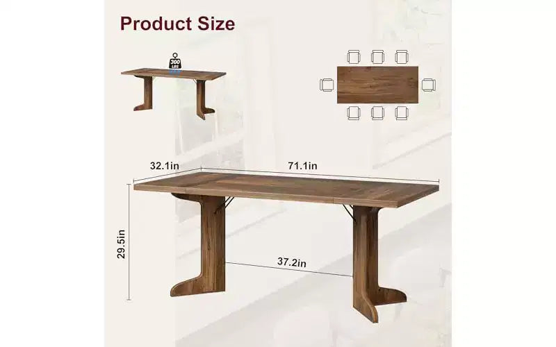 71 Large Dining Table for 6 to 8 People, Modern Dinner Table with Unique Wooden Legs, Rectangle Dining Table for Kitchen, Dining Room & Living Room
