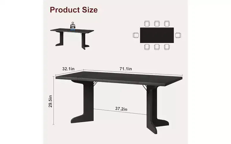 71 Large Dining Table for 6 to 8 People, Modern Dinner Table with Unique Wooden Legs, Rectangle Dining Table for Kitchen, Dining Room & Living Room