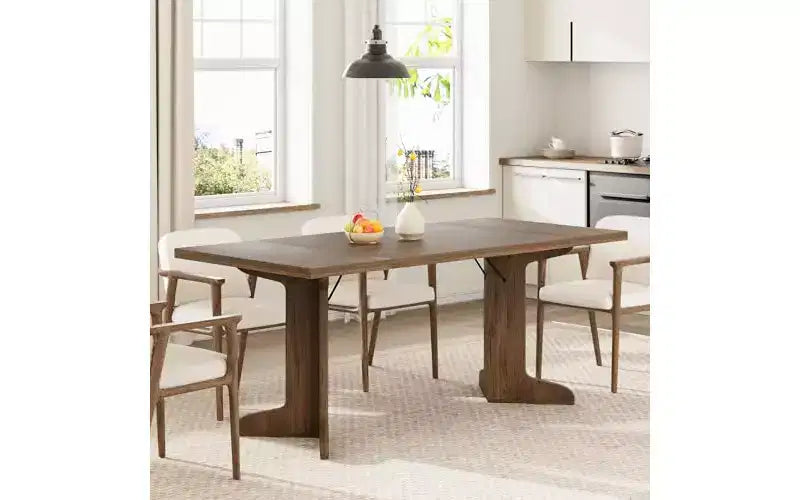 71 Large Dining Table for 6 to 8 People, Modern Dinner Table with Unique Wooden Legs, Rectangle Dining Table for Kitchen, Dining Room & Living Room