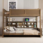 Twin XL/Full XL Over Queen Bunk Bed with Storage Cabinets and USB Ports, Sturdy Pine Wood Construction - ModernLuxe