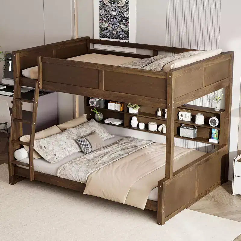 Twin XL/Full XL Over Queen Bunk Bed with Storage Cabinets and USB Ports, Sturdy Pine Wood Construction - ModernLuxe