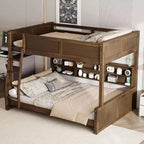 Twin XL/Full XL Over Queen Bunk Bed with Storage Cabinets and USB Ports, Sturdy Pine Wood Construction - ModernLuxe