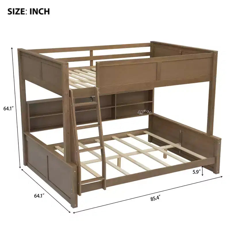 Twin XL/Full XL Over Queen Bunk Bed with Storage Cabinets and USB Ports, Sturdy Pine Wood Construction - ModernLuxe
