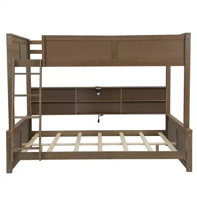 Twin XL/Full XL Over Queen Bunk Bed with Storage Cabinets and USB Ports, Sturdy Pine Wood Construction - ModernLuxe