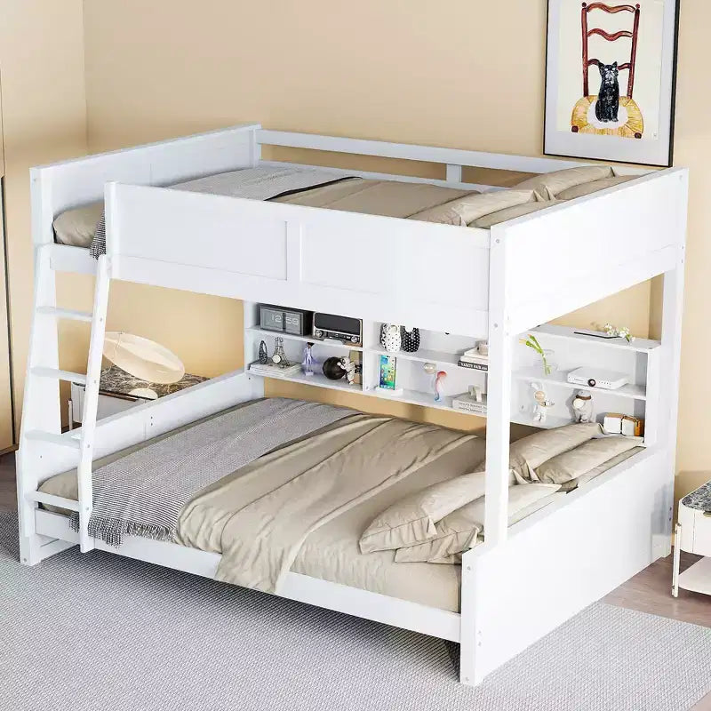 Twin XL/Full XL Over Queen Bunk Bed with Storage Cabinets and USB Ports, Sturdy Pine Wood Construction - ModernLuxe