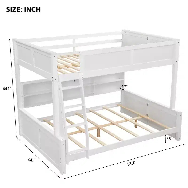 Twin XL/Full XL Over Queen Bunk Bed with Storage Cabinets and USB Ports, Sturdy Pine Wood Construction - ModernLuxe