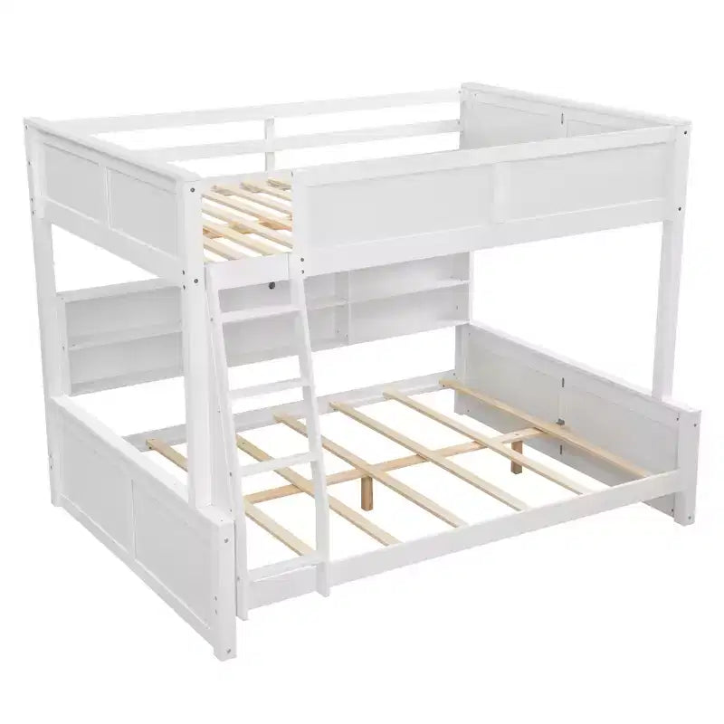 Twin XL/Full XL Over Queen Bunk Bed with Storage Cabinets and USB Ports, Sturdy Pine Wood Construction - ModernLuxe