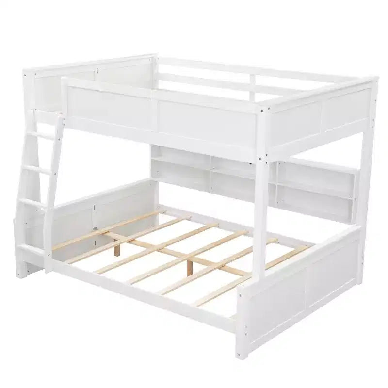 Twin XL/Full XL Over Queen Bunk Bed with Storage Cabinets and USB Ports, Sturdy Pine Wood Construction - ModernLuxe