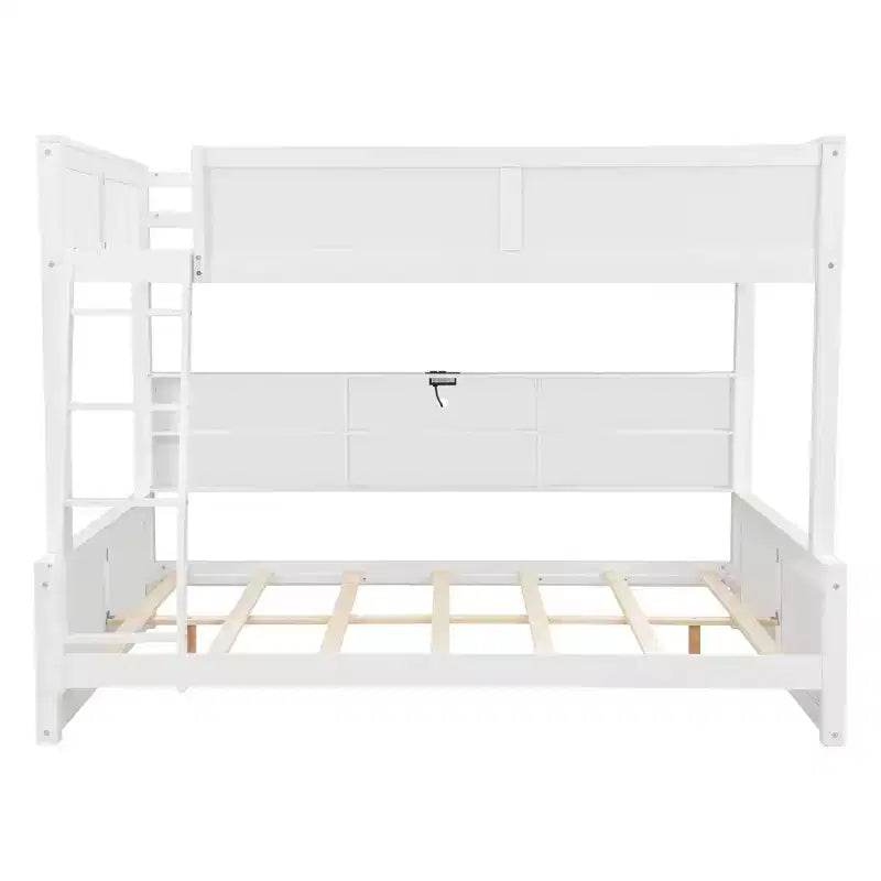 Twin XL/Full XL Over Queen Bunk Bed with Storage Cabinets and USB Ports, Sturdy Pine Wood Construction - ModernLuxe