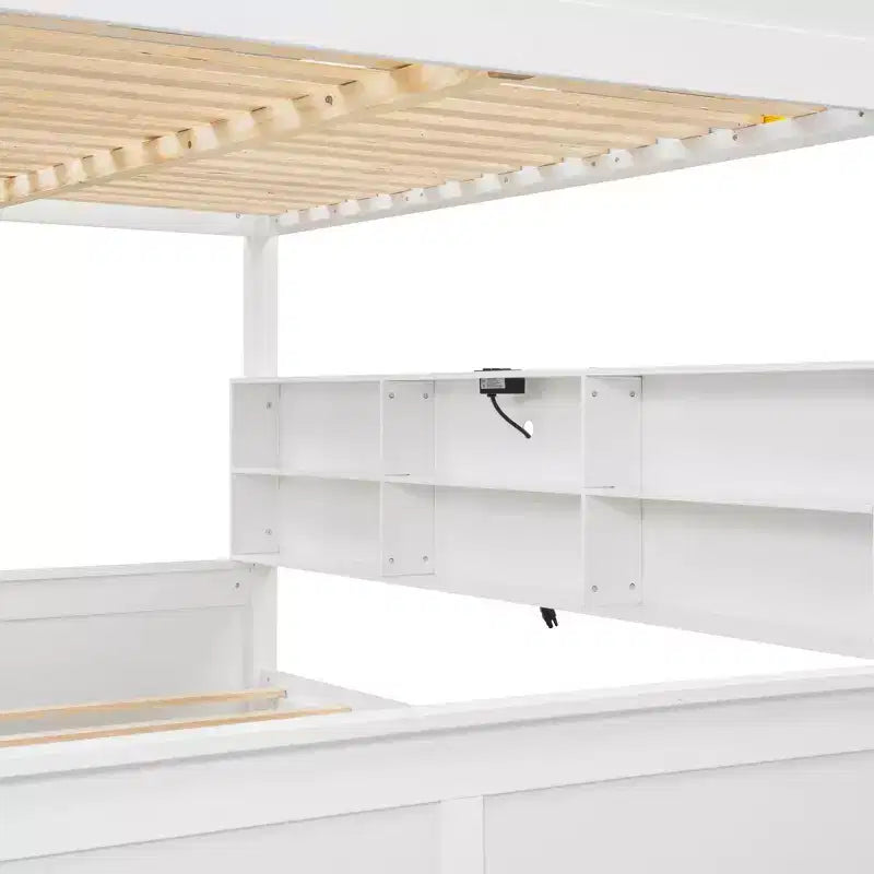 Twin XL/Full XL Over Queen Bunk Bed with Storage Cabinets and USB Ports, Sturdy Pine Wood Construction - ModernLuxe