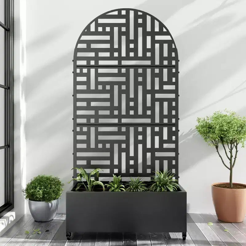 PexFix 72 in. H x 35 in. W Black Metal Arch Wall Planter Box with Trellis for Climbing Plants