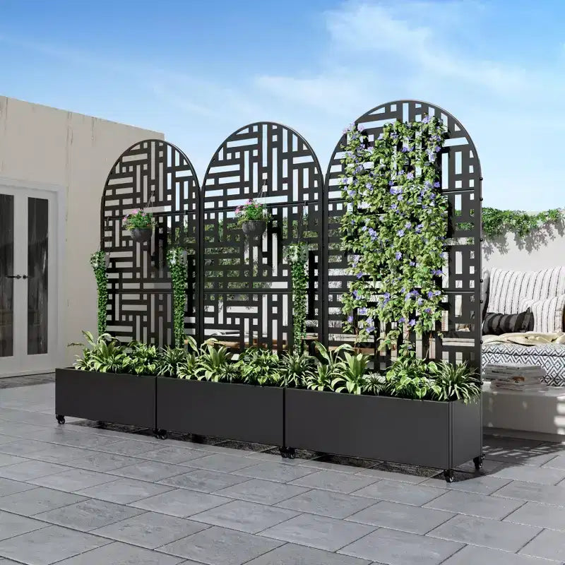 PexFix 72 in. H x 35 in. W Black Metal Arch Wall Planter Box with Trellis for Climbing Plants