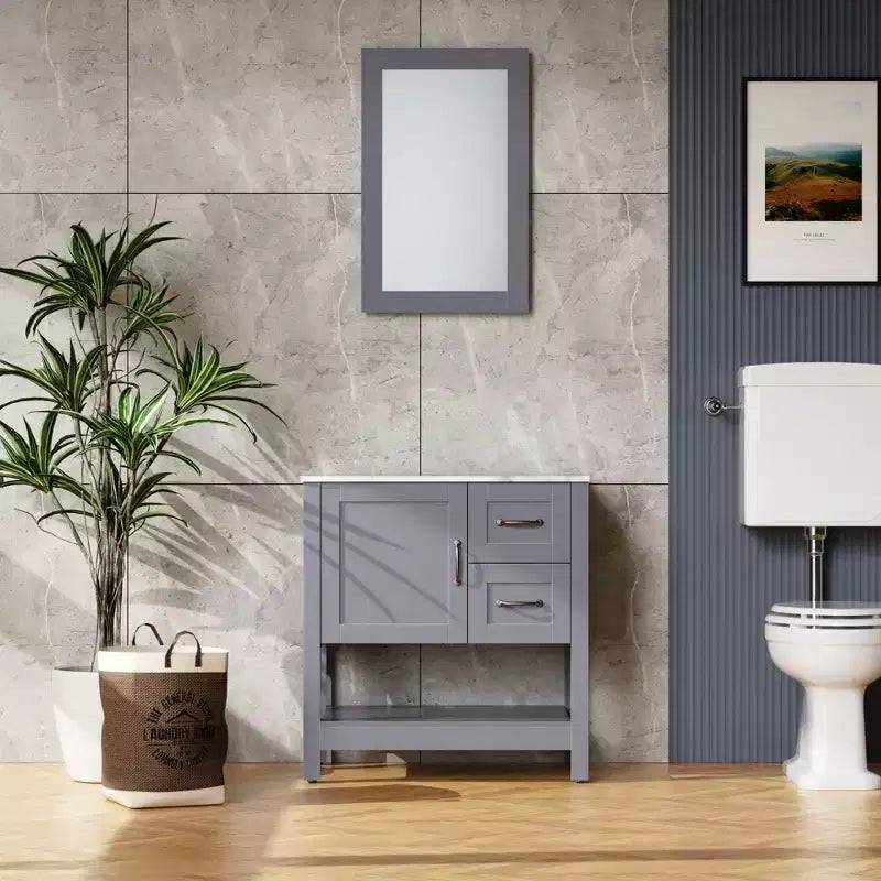 30in Gray Bathroom Vanity / Mirror and Top Only