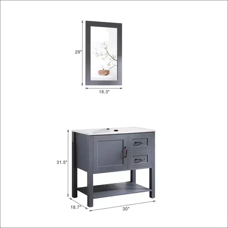 30in Gray Bathroom Vanity / Mirror and Top Only