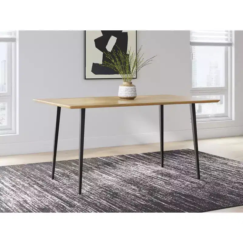 Signature Design by Ashley Gretlynn Modern Rectangular Dining Table - Light Natural Wood with Black Metal Legs - Seats 6