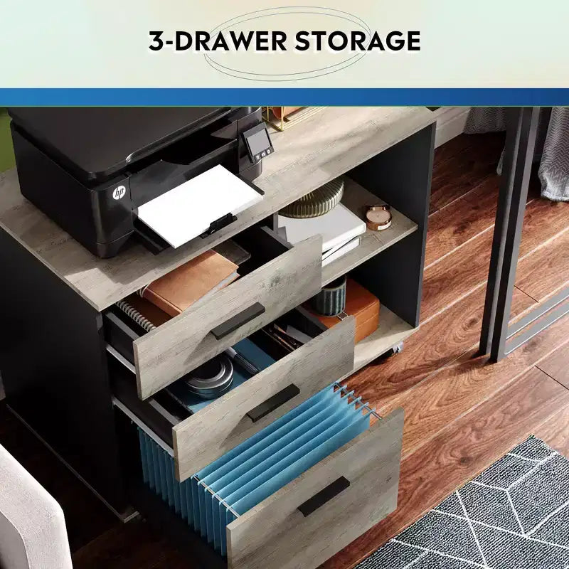 GALAXHERO 3-Drawer Mobile File Cabinet Wood Lateral Filing Cabinet with Open Shelves Printer Stand for Home Office Organization