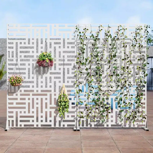 1-Piece 46.8 in. W x 71.37 in. H Brown Outdoor Metal Screen Decorative Art Panel,Outdoor Garden Screen