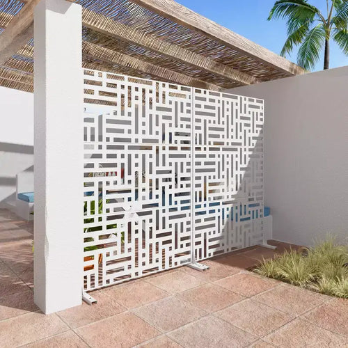 1-Piece 46.8 in. W x 71.37 in. H Brown Outdoor Metal Screen Decorative Art Panel,Outdoor Garden Screen