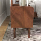 Roundhill Furniture Wyller Dual-tier Storage Nightstand, Side Table, Natural Walnut Finish
