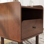 Roundhill Furniture Wyller Dual-tier Storage Nightstand, Side Table, Natural Walnut Finish