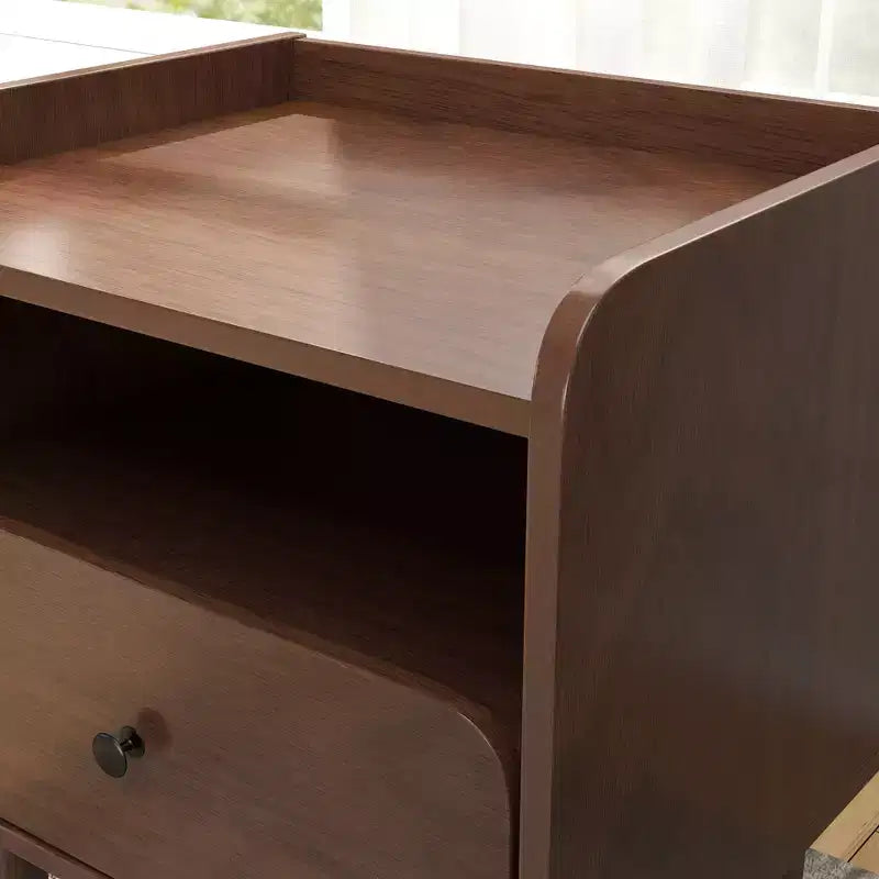 Roundhill Furniture Wyller Dual-tier Storage Nightstand, Side Table, Natural Walnut Finish