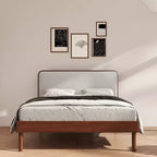 Roundhill Furniture Wyller Rubberwood Platform Bed, Natural Walnut Finish, Queen