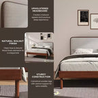 Roundhill Furniture Wyller Rubberwood Platform Bed, Natural Walnut Finish, Queen