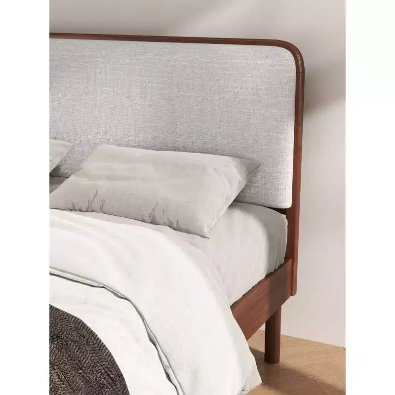 Roundhill Furniture Wyller Rubberwood Platform Bed, Natural Walnut Finish, Queen