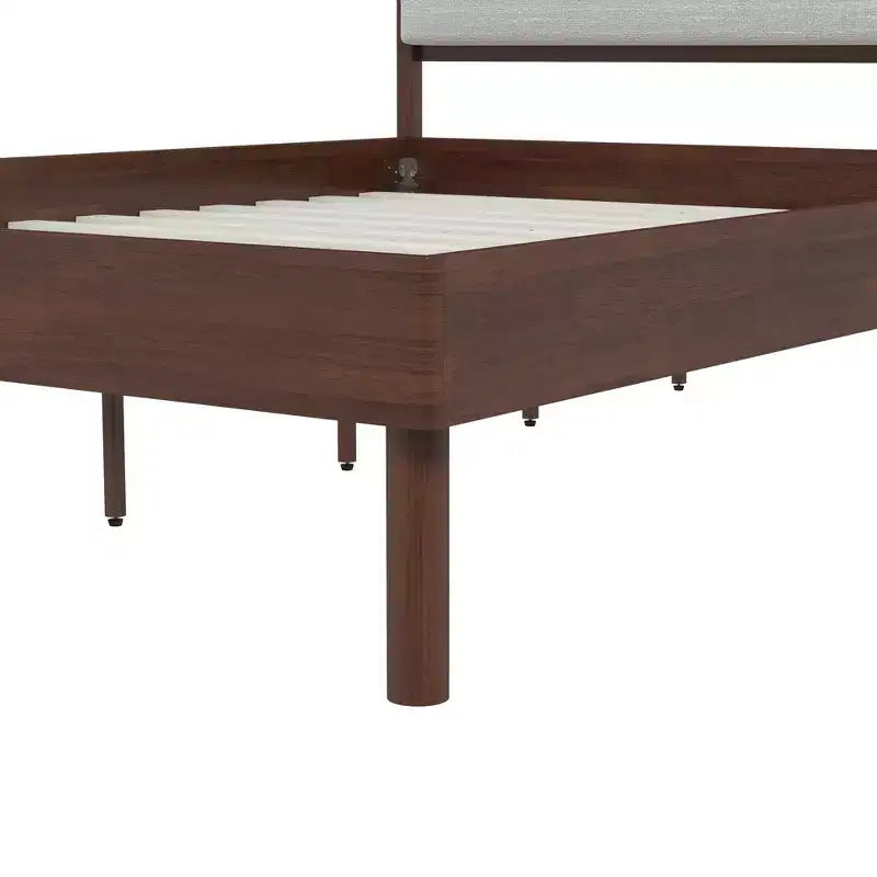 Roundhill Furniture Wyller Rubberwood Platform Bed, Natural Walnut Finish, Queen