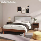Roundhill Furniture Wyller Rubberwood Platform Bed, Natural Walnut Finish, Queen