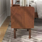Roundhill Furniture Wyller 3-Piece Bedroom Set, Platform Bed with Two Nightstands, Natural Walnut, Queen