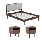 Roundhill Furniture Wyller 3-Piece Bedroom Set, Platform Bed with Two Nightstands, Natural Walnut, Queen