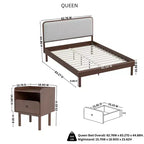 Roundhill Furniture Wyller 3-Piece Bedroom Set, Platform Bed with Two Nightstands, Natural Walnut, Queen
