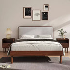 Roundhill Furniture Wyller 3-Piece Bedroom Set, Platform Bed with Two Nightstands, Natural Walnut, Queen