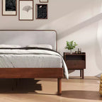 Roundhill Furniture Wyller 3-Piece Bedroom Set, Platform Bed with Two Nightstands, Natural Walnut, Queen