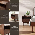 Roundhill Furniture Wyller 3-Piece Bedroom Set, Platform Bed with Two Nightstands, Natural Walnut, Queen