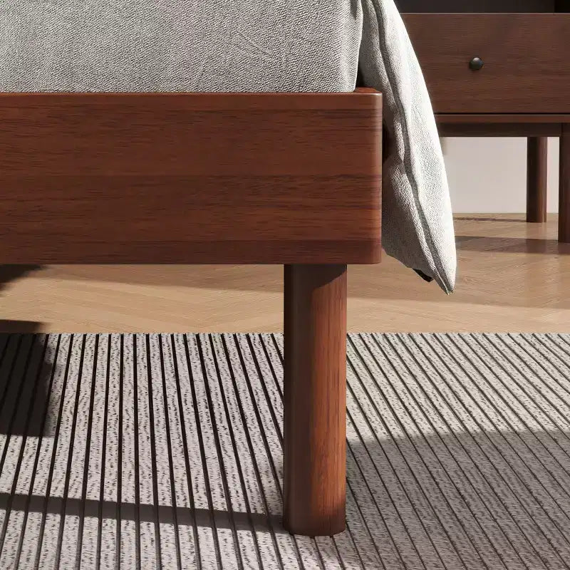 Roundhill Furniture Wyller 3-Piece Bedroom Set, Platform Bed with Two Nightstands, Natural Walnut, Queen