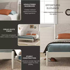 Roundhill Furniture Feeney 2-Piece Bedroom Set, Platform Bed with Nightstand, Cream White, Queen