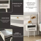 Roundhill Furniture Feeney 2-Piece Bedroom Set, Platform Bed with Nightstand, Cream White, Queen