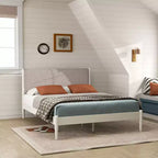 Roundhill Furniture Feeney 2-Piece Bedroom Set, Platform Bed with Nightstand, Cream White, Queen