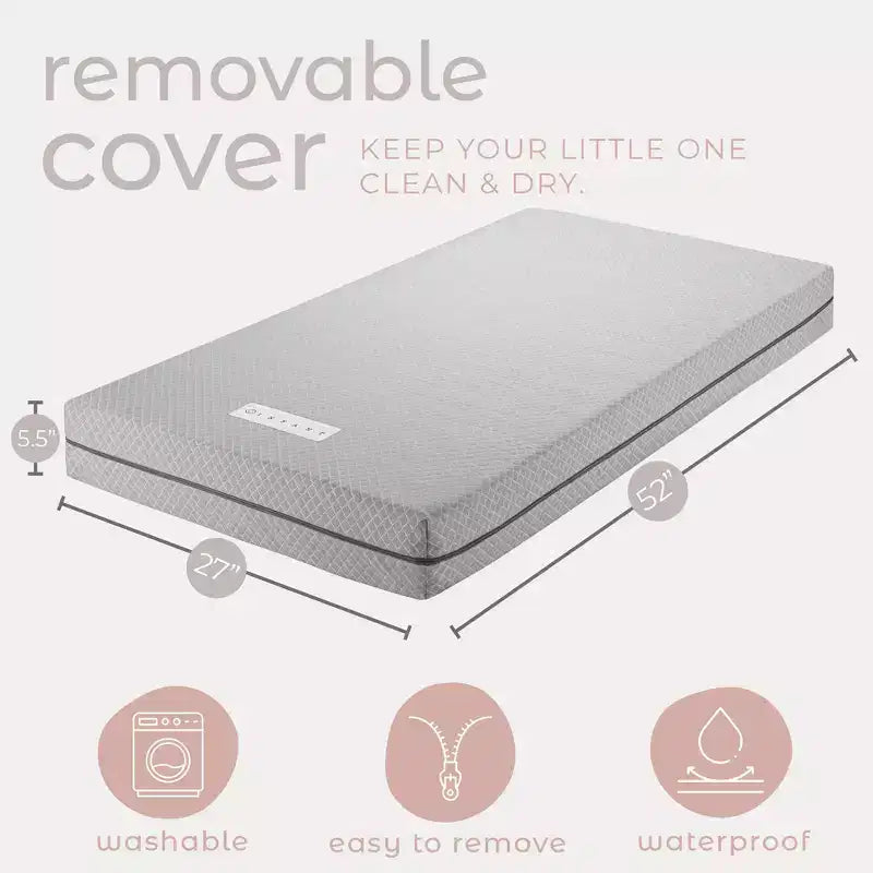 Modera Premium Baby Dual-Sided Bamboo Charcoal Infused Memory Foam Crib Mattress, Waterproof & Washasbsle Cover